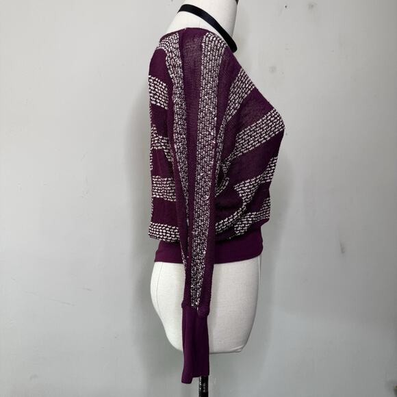 Vintage Y2K Burgundy Striped Mesh Knit Sweater Indie Hippie Fairy Grunge Top S - Picture 2 of 5